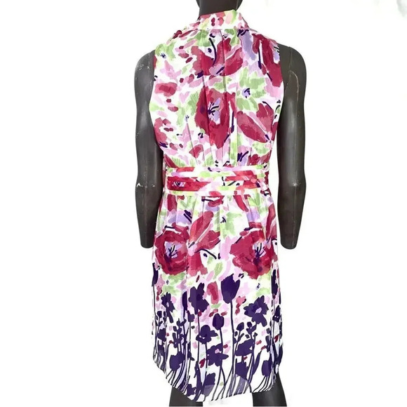 I.N. Studio Sleeveless Chiffon Bow Tie Sheath Dress Size 12 Multicolor Floral - Picture 2 of 14